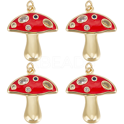 6Pcs Autumn Theme Real 18K Gold Plated Brass Micro Pave Cubic Zirconia Pendants ZIRC-BBC0002-34-1