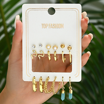 6 Pairs Geometric Metal Faux Pearl Earring Set for Women JC5579-1-1