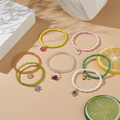 7Pcs 7 Style Glass Seed Beaded Stretch Bracelets Set BJEW-JB09001-1
