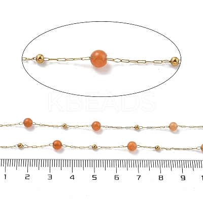 Natural Red Aventurine & 304 Stainless Steel Beads Link Chains CHS-K021-08A-05-1