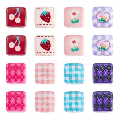 24Pcs 8 Styles Opaque Printed Acrylic Beads MACR-TA0002-75-1