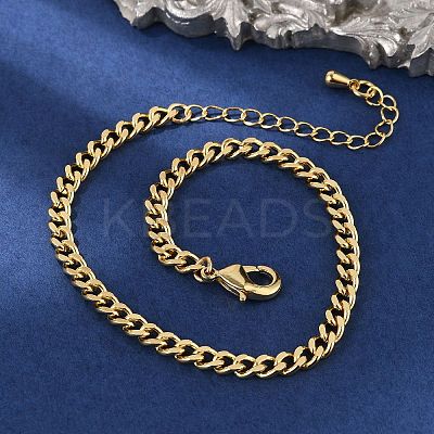 Brass Curb Chain Bracelets for Women Men BJEW-F494-01G-01-1