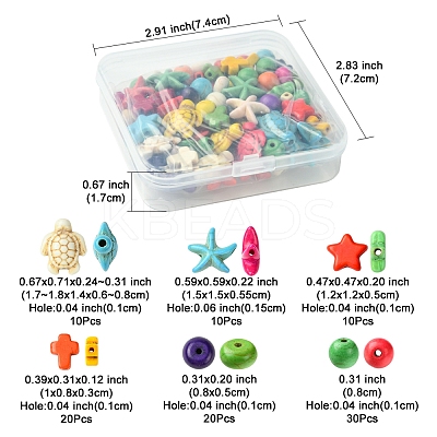 100Pcs 6 Styles Synthetic Turquoise Beads Sets TURQ-FS0001-05-1