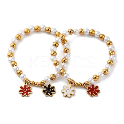 201 Stainless Steel Round Beaded Stretch Bracelets BJEW-C090-03G-F-1
