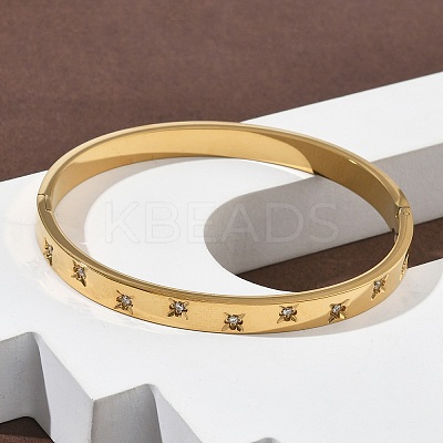 304 Stainless Steel Cubic Zirconia Himged Bangles for Women BJEW-F506-01G-1