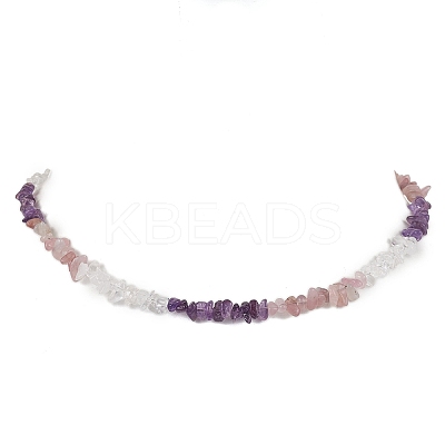 Natural Rose Quartz & Quartz Crystal & Amethyst Chip Beaded Necklaces NJEW-JN05099-04-1