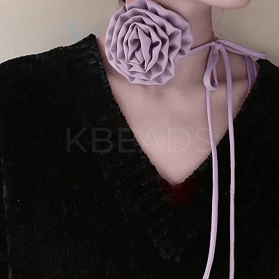 Fabric Rose Tie Choker Necklaces for Women NJEW-Z022-01J-1