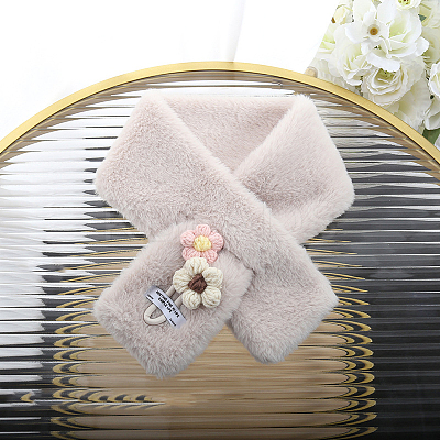 Polyester Plush Imitation Rabbit Fur Boys Girls Adjustable Neck Warmer Scarf COHT-PW0001-42I-02-1