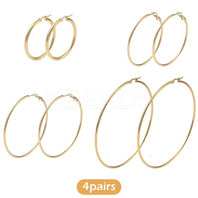 4 Pairs 4 Styles Stainless Steel Hoop Earrings EJEW-YW0001-14G-1