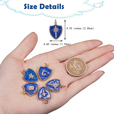 5Pcs 5 Styles Real 18K Gold Plated Brass Micro Pave Clear Cubic Zirconia Enamel Pendants ZIRC-SZ0001-35-1