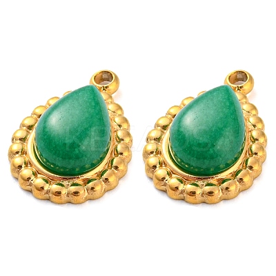 Natural Chalcedony 304 Stainless Steel Teardrop Charms G-D075-01G-02-1