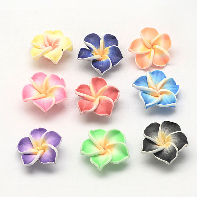 Handmade Polymer Clay 3D Flower Plumeria Beads X-CLAY-Q192-30mm-M-1