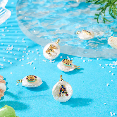 5Pcs 5 Styles Natural Cultured Freshwater Pearl Nuggets with Letter Pendants PEAR-TA0001-27-1