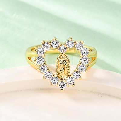Brass Micro Pave Clear Cubic Zirconia Rings for Women RJEW-U047-11G-1