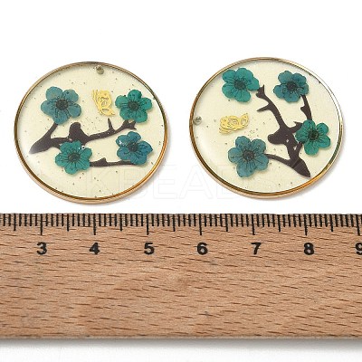 Plating Brass & Transparent Epoxy Resin & Dried Flower Pendants RE-CBAA153-06C-1