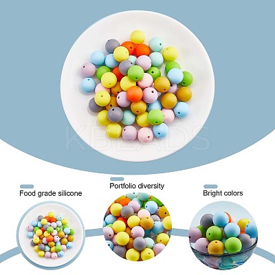 90Pcs Silicone Beads 15mm Round Silicone Bead Bulk Colorful Silicone Bead Kit for Keychain Jewelry DIY Crafts Making JX305A-1