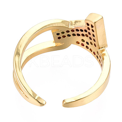Cubic Zirconia Initial Letter T Open Cuff Ring RJEW-N037-041A-1