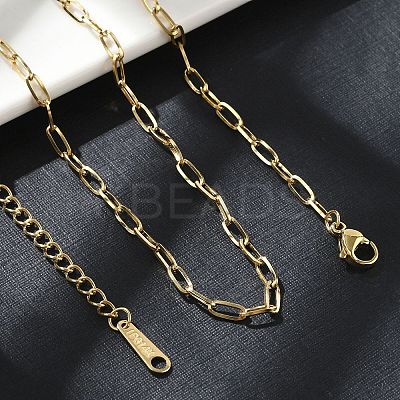 Ion Plating(IP) 304 Stainless Steel Paperclip Chain Necklace for Women LS-NJEW-G097-14G-1