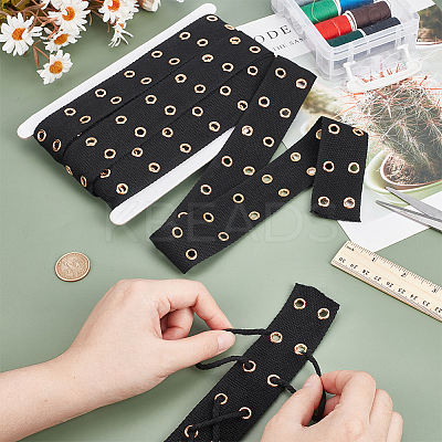 8 Yards Polyester Ribbon with 2-Row Golden Tone Alloy Eyelets SRIB-NB0001-18B-1