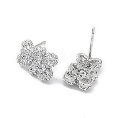 Bear Rack Plating Brass Cubic Zirconia Stud Earrings for Women EJEW-K245-25P-1