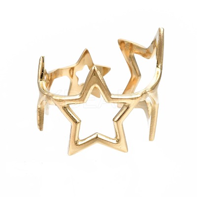 304 Stainless Steel Star Open Cuff Ring RJEW-T023-26G-1