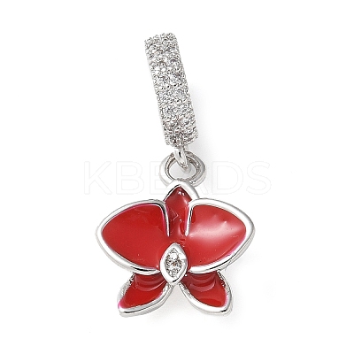 Brass Micro Pave Clear Cubic Zirconia Flower European Dangle Charms KK-C086-03P-02-1