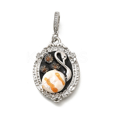 Brass Black Enamel Oval Pendants with Glitter Powder KK-K398-15P-1
