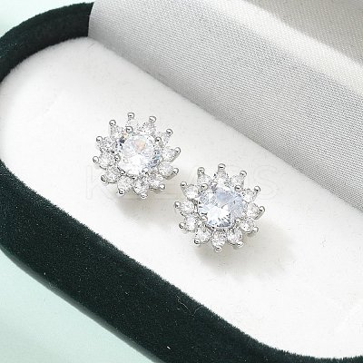 Brass Micro Pave Clear Cubic Zirconia Stud Earrings LS-EJEW-R009-02P-1