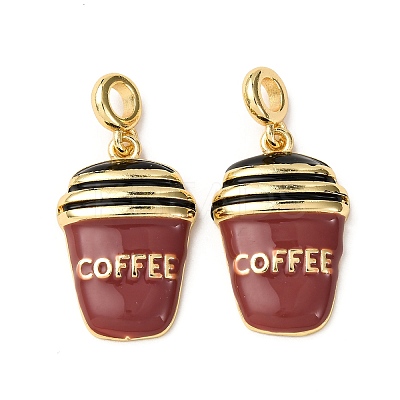 Brass Brown Enamel European Dangle Charms KK-A265-02G-1