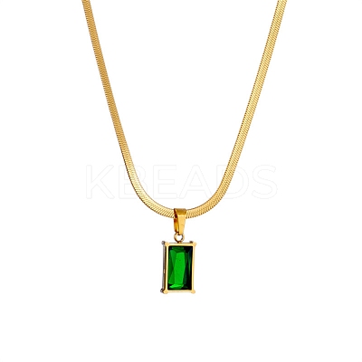 Sea Green Cubic Zirconic Rectangle Pendant Necklace NJEW-Z028-01G-1