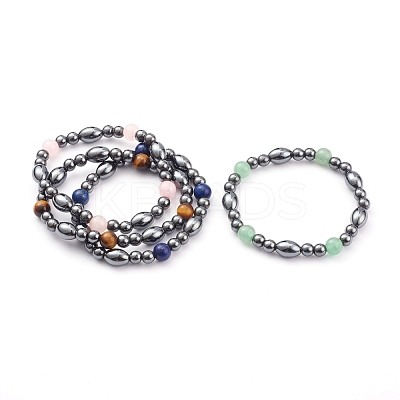 Non-magnetic Synthetic Hematite Beads Stretch Bracelets BJEW-JB05925-1