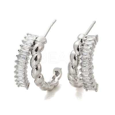 Twist Brass Micro Pave Cubic Zirconia Stud Earrings EJEW-M082-16P-02-1