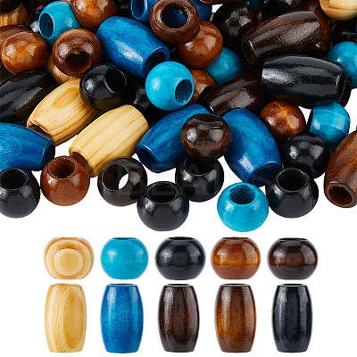 150Pcs 10 Styles Wood European Beads WOOD-FH0002-32-1