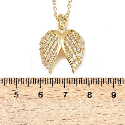 Brass Micro Pave Clear Cubic Zirconia Angel Wings Pendant Necklaces LS-NJEW-Z088-02G-1