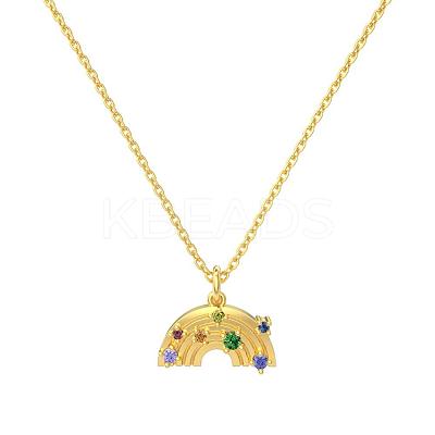 Rainbow 925 Sterling Silver Micro Pave Cubic Zirconia Pendant Necklaces for Women NJEW-F338-06G-1