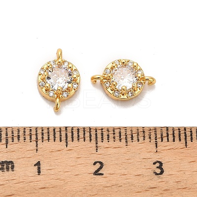 Brass Pave Clear Cubic Zirconia Flat Round Connector Charms KK-H515-10A-G-1