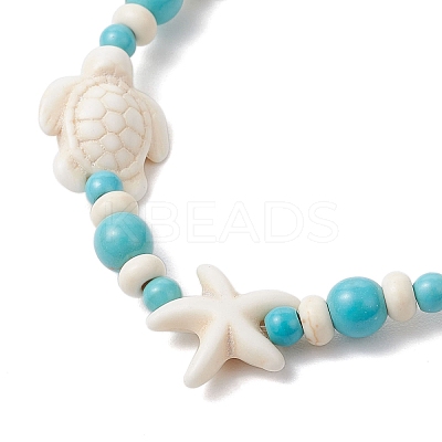 2Pcs Starfish & Turtle Synthetic Turquoise Beads Stretch Bracelets for Women BJEW-JB11921-1