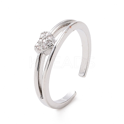 Clear Cubic Zirconia Heart Open Cuff Ring RJEW-E072-12P-1