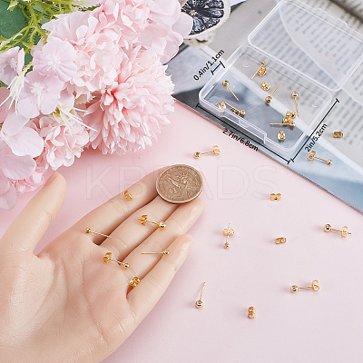 20Pcs 2 Style Brass Stud Earring Findings EJEW-BBC0001-24G-1