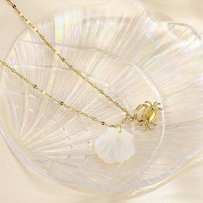 Summer Beach Natural Shell & 304 Stainless Steel Pendant Necklaces for Women NJEW-P323-01B-G-1