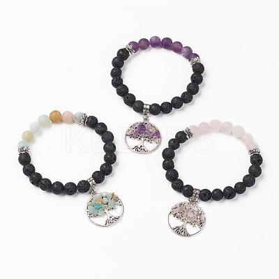 Natural Gemstone Charm Bracelets BJEW-JB03252-1
