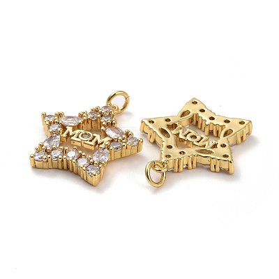 Mother's Day Theme Brass Micro Pave Cubic Zirconia Pendants KK-K258-19G-RS-1