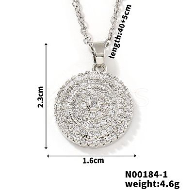 Fashionable Versatile Brass Micro Pave Clear Cubic Zirconia Geometric Flat Round Necklaces for Women PQ9028-1