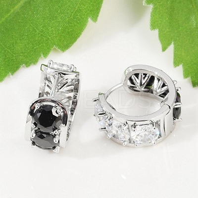 Brass Black Cubic Zirconia Hoop Earrings EJEW-Q016-11P-1