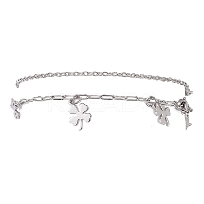 2Pcs 2 Styles 304 Stainless Steel Cable Chain Paperclip Chain Charm Double Layer Anklets for Women AJEW-AN00740-02-1