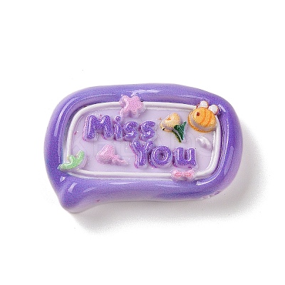 Rectangle Cartoon Word Miss You Opaque Resin Decoden Cabochons RESI-R447-02B-1