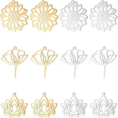 12Pcs 6 Style 304 Stainless Steel Pendants STAS-UN0038-83-1