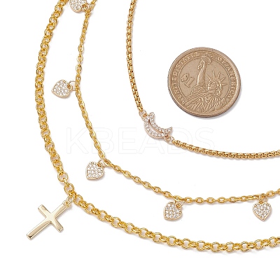 Brass & Stainless Steel Micro Pave Clear Cubic Zirconia Pendant Necklaces NJEW-JN04874-1