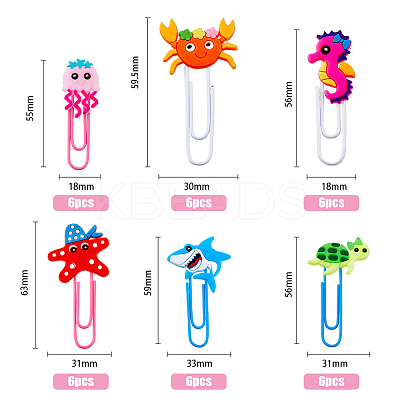 36Pcs 6 Style Sea Animal Shape Iron Paperclips AJEW-FH0003-17-1