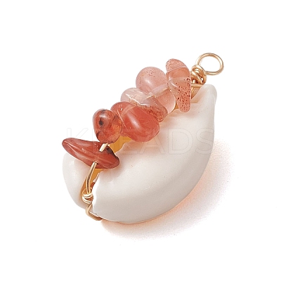 10Pcs 10 Styles Natural Cowrie Shell Copper Wire Wrapped Gemstone Chip Pendants PALLOY-JF02782-1